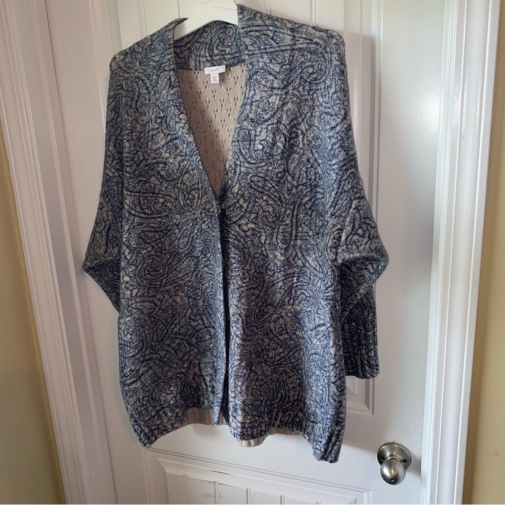 J Jill Pure jill cardigan womens Size XL petite blue beige paisley excellent